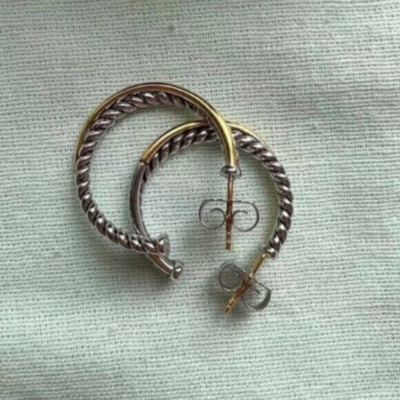 David Yurman Crossover Hoop Earrings 18K Sterling Silver - Picture 2 of 3